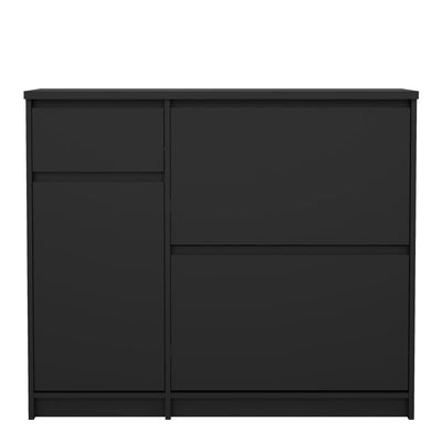 Naia Shoe Cabinet with 2 Flip Down Doors 1 Door and 1 Drawer in Black Matt – FTG, view 2