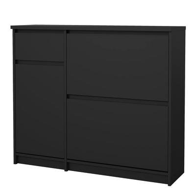 Naia Shoe Cabinet with 2 Flip Down Doors 1 Door and 1 Drawer in Black Matt – FTG, view 3