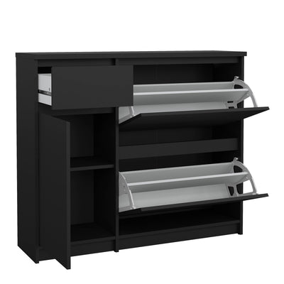Naia Shoe Cabinet with 2 Flip Down Doors 1 Door and 1 Drawer in Black Matt – FTG, view 5