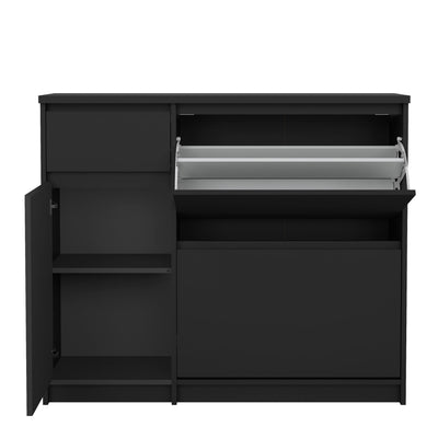 Naia Shoe Cabinet with 2 Flip Down Doors 1 Door and 1 Drawer in Black Matt – FTG, view 6