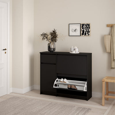 Naia Shoe Cabinet with 2 Flip Down Doors 1 Door and 1 Drawer in Black Matt – FTG, view 8