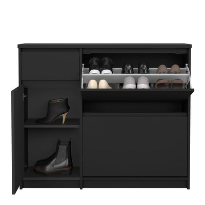 Naia Shoe Cabinet with 2 Flip Down Doors 1 Door and 1 Drawer in Black Matt – FTG, view 9