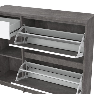 Naia Shoe Cabinet with 2 Flip Down Doors 1 Door and 1 Drawer in Concrete and White High Gloss – FTG, view 8