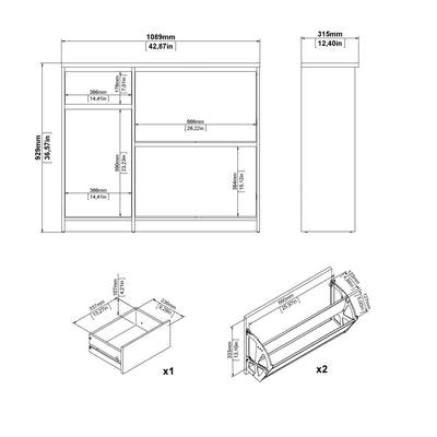 Naia Shoe Cabinet with 2 Flip Down Doors 1 Door and 1 Drawer in Concrete and White High Gloss – FTG, view 10