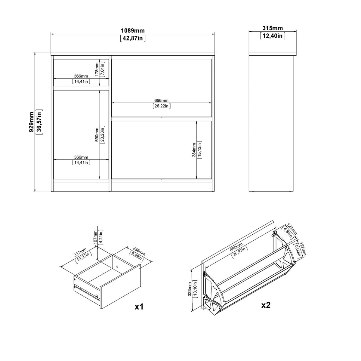Naia Shoe Cabinet with 2 Flip Down Doors 1 Door and 1 Drawer in White High Gloss – FTG, view 12