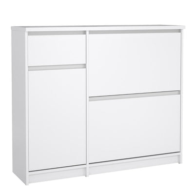 Naia Shoe Cabinet with 2 Flip Down Doors 1 Door and 1 Drawer in White High Gloss – FTG