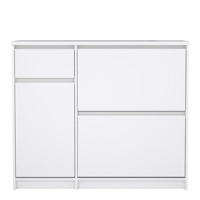 Naia Shoe Cabinet with 2 Flip Down Doors 1 Door and 1 Drawer in White High Gloss – FTG, view 4