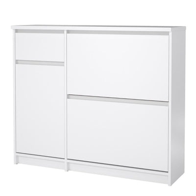 Naia Shoe Cabinet with 2 Flip Down Doors 1 Door and 1 Drawer in White High Gloss – FTG, view 3