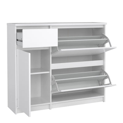 Naia Shoe Cabinet with 2 Flip Down Doors 1 Door and 1 Drawer in White High Gloss – FTG, view 5
