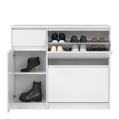 Naia Shoe Cabinet with 2 Flip Down Doors 1 Door and 1 Drawer in White High Gloss – FTG, view 8