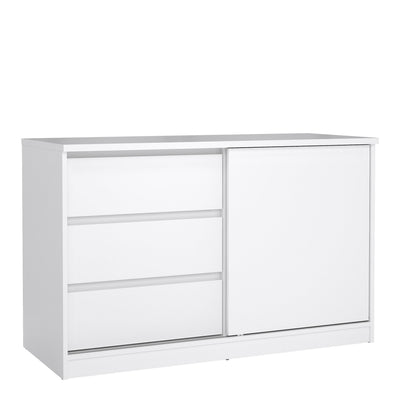 Naia Storage Unit with 1 Sliding Door and 3 Drawers in White High Gloss – FTG
