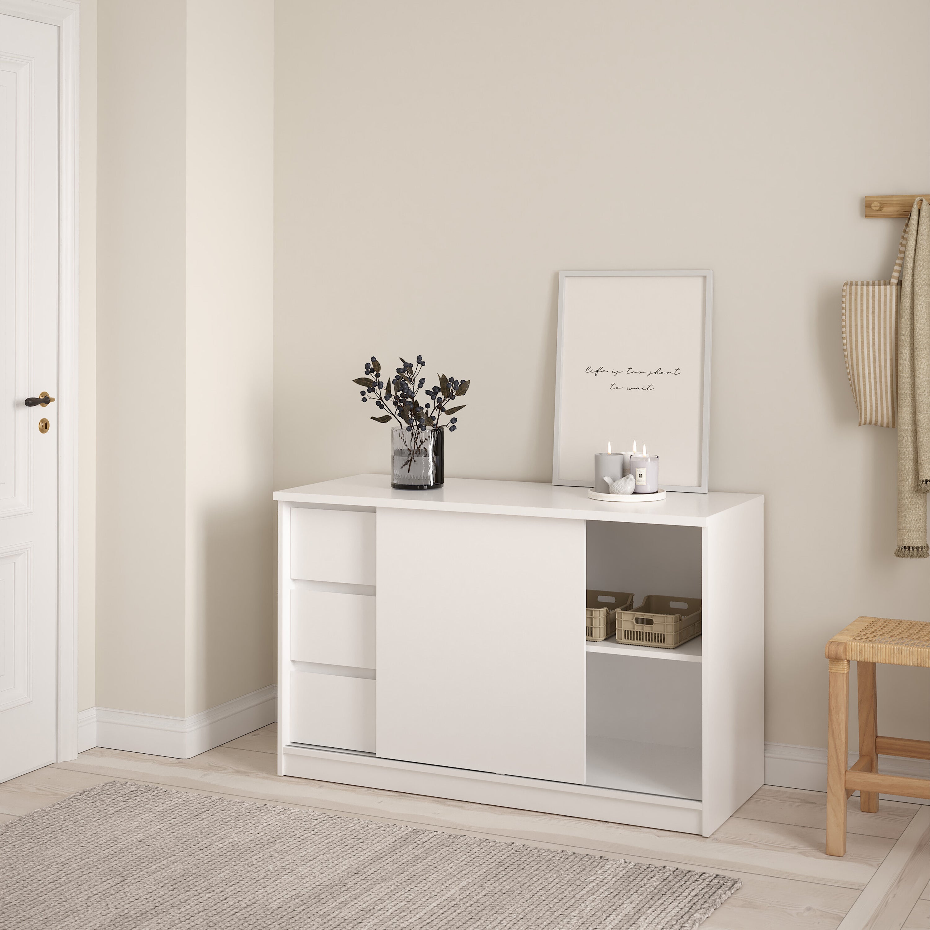 Naia Storage Unit with 1 Sliding Door and 3 Drawers in White High Gloss – FTG, view 6