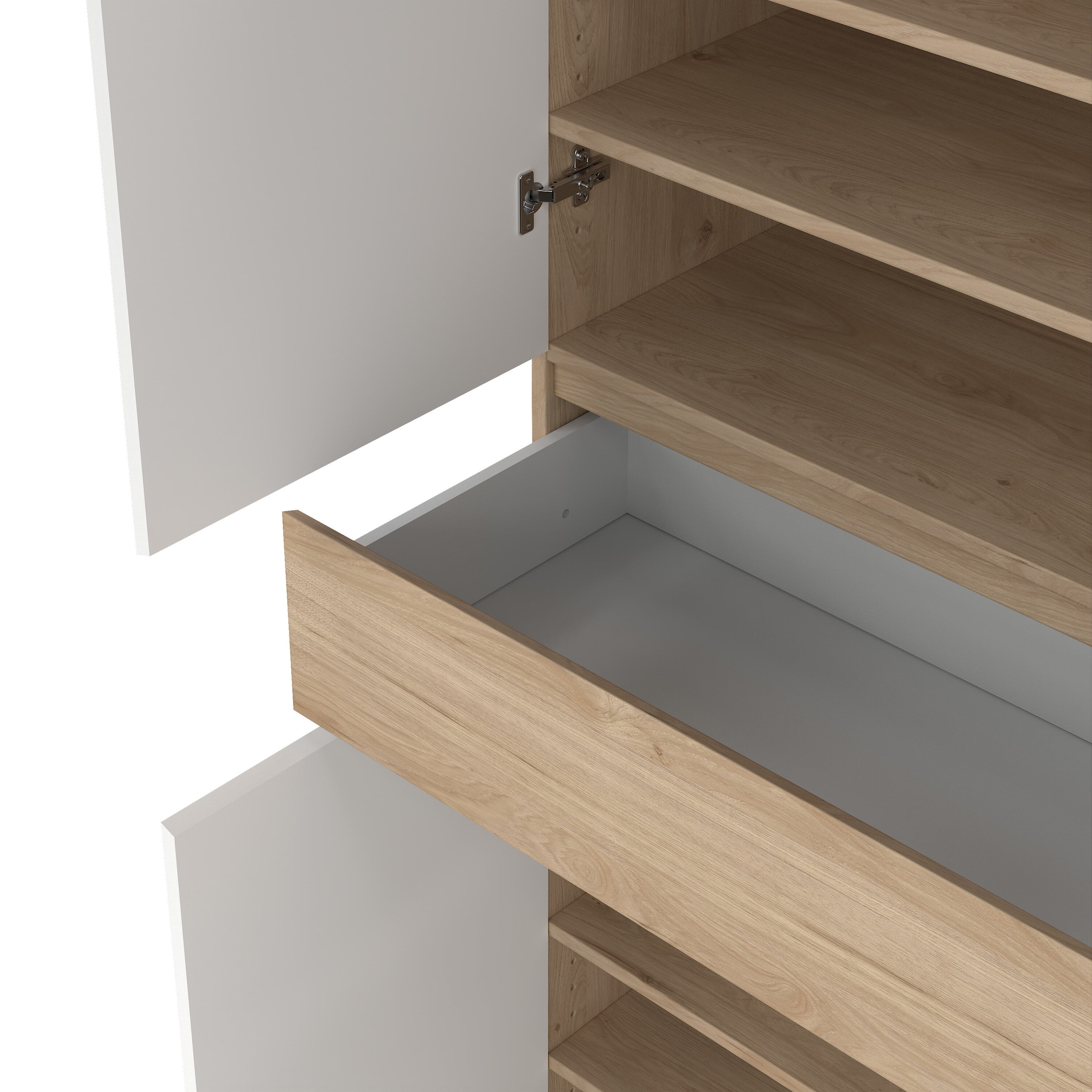 Naia Shoe Cabinet with 4 Doors 1 Drawer in Jackson Hickory Oak and White – FTG, view 11