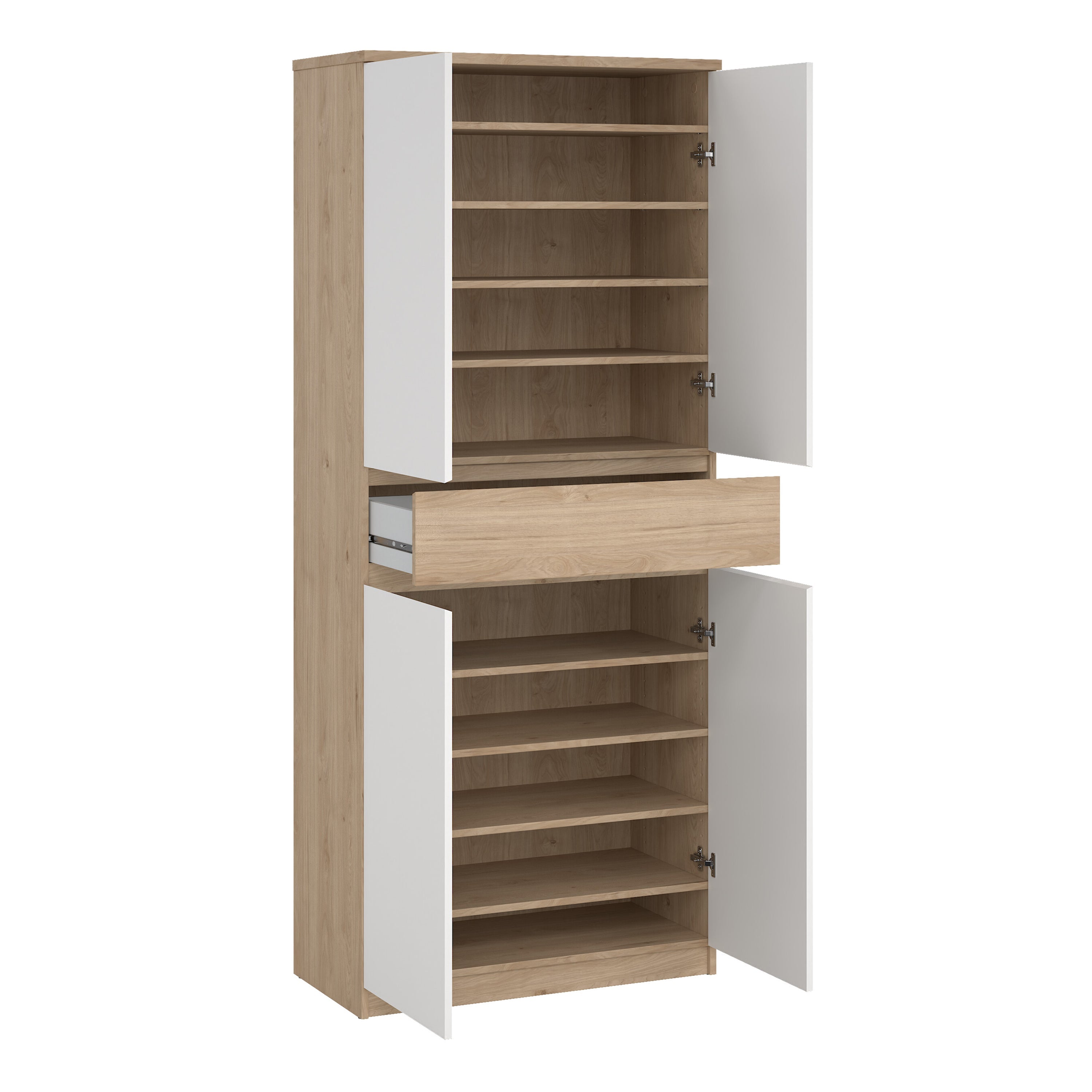 Naia Shoe Cabinet with 4 Doors 1 Drawer in Jackson Hickory Oak and White – FTG, view 5