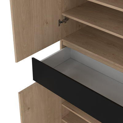 Naia Shoe Cabinet with 4 Doors 1 Drawer in Jackson Hickory Oak and Black – FTG, view 11