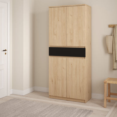 Naia Shoe Cabinet with 4 Doors 1 Drawer in Jackson Hickory Oak and Black – FTG, view 7
