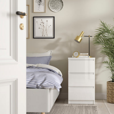 Naia Package - Bedside 3 Drawers + Chest of 5 Drawers + Wardrobe with 2 Doors + 1 Drawer in White High Gloss – FTG, view 4