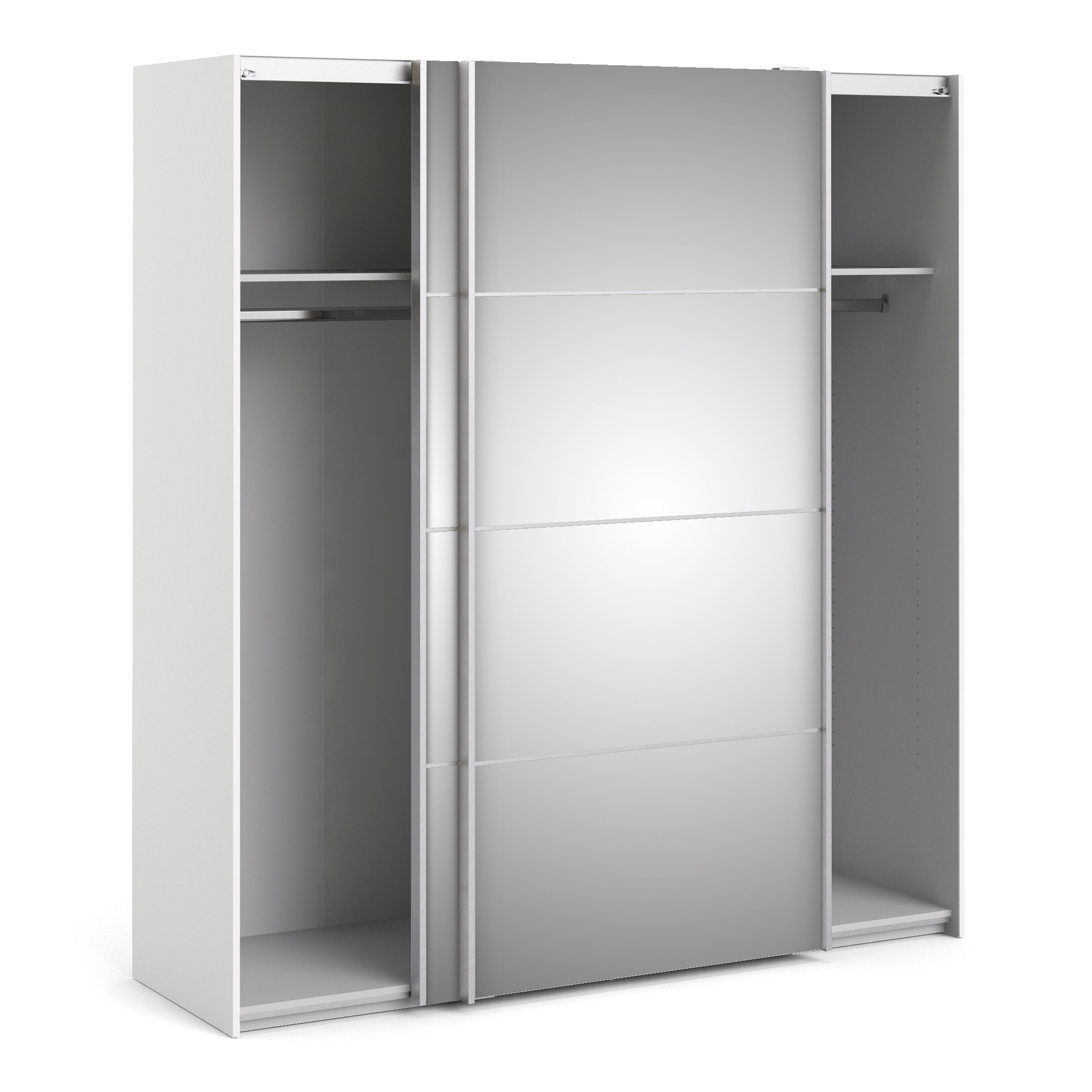 Verona Sliding Wardrobe 180cm in White with Mirror Doors with 2 Shelves – FTG, view 4