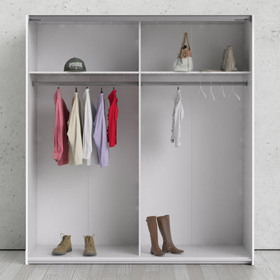 Verona Sliding Wardrobe 180cm in White with Mirror Doors with 2 Shelves – FTG, view 7