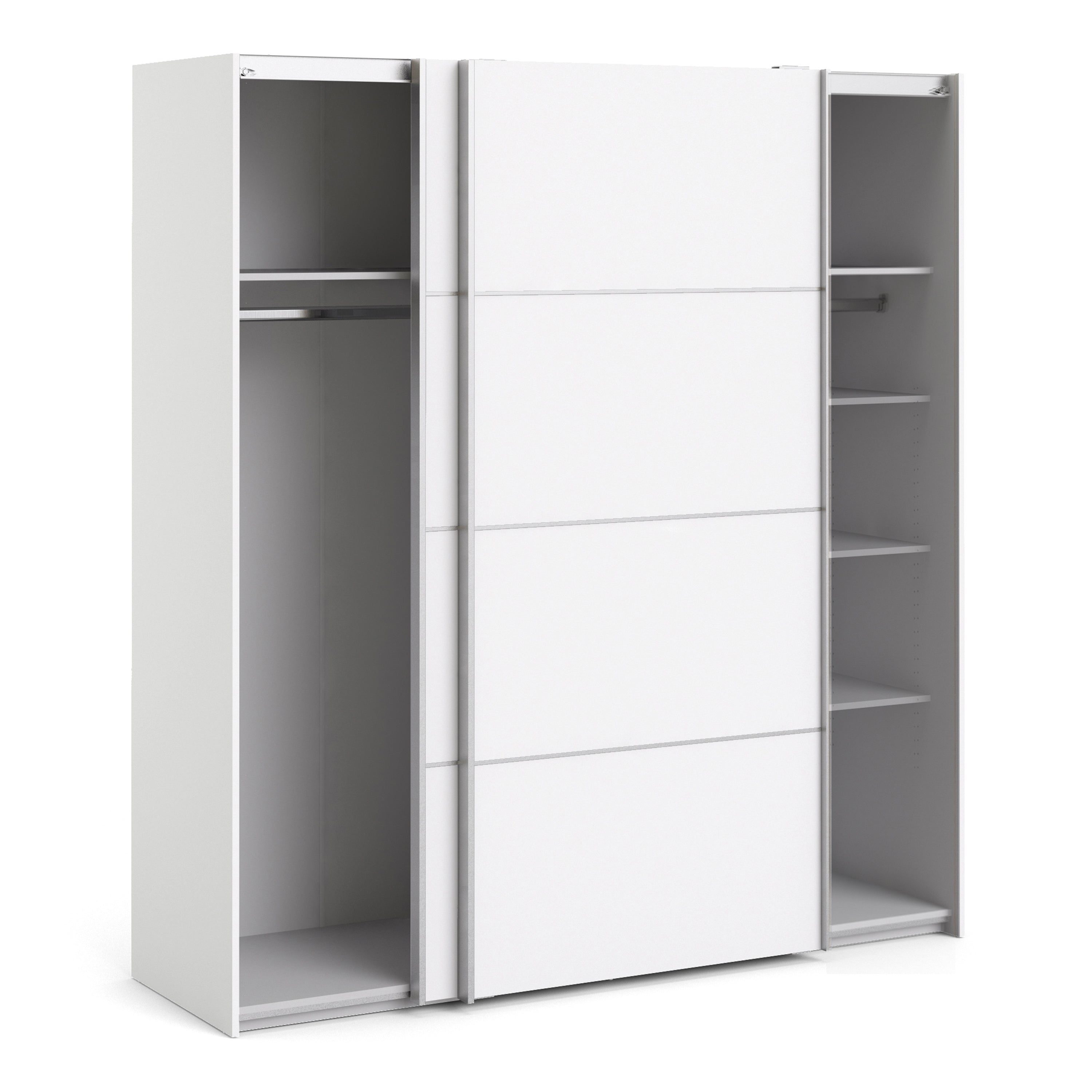 N/A Verona Sliding Wardrobe 180cm in White with White Doors with 5 Shelves