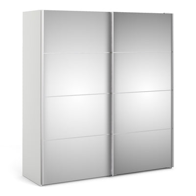 Verona Sliding Wardrobe 180cm in White with Mirror Doors with 5 Shelves – FTG