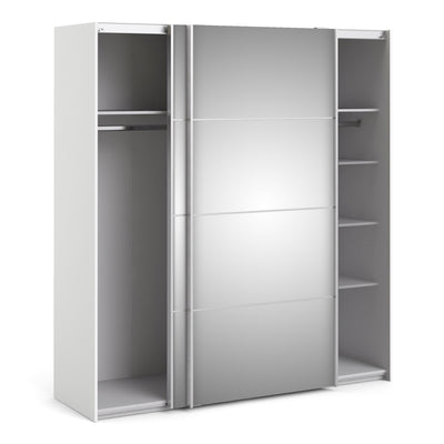 Verona Sliding Wardrobe 180cm in White with Mirror Doors with 5 Shelves – FTG, view 4
