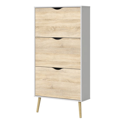Oslo Shoe Cabinet 3 Drawers in White and Oak – FTG, view 2