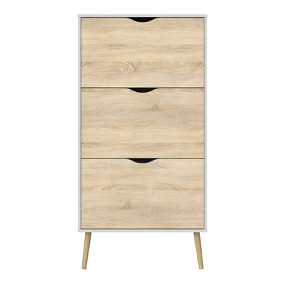 Oslo Shoe Cabinet 3 Drawers in White and Oak – FTG, view 3