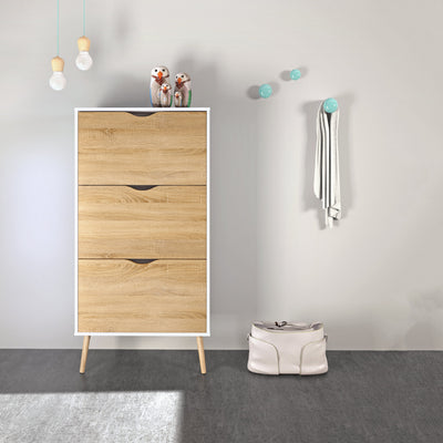 Oslo Shoe Cabinet 3 Drawers in White and Oak – FTG, view 5