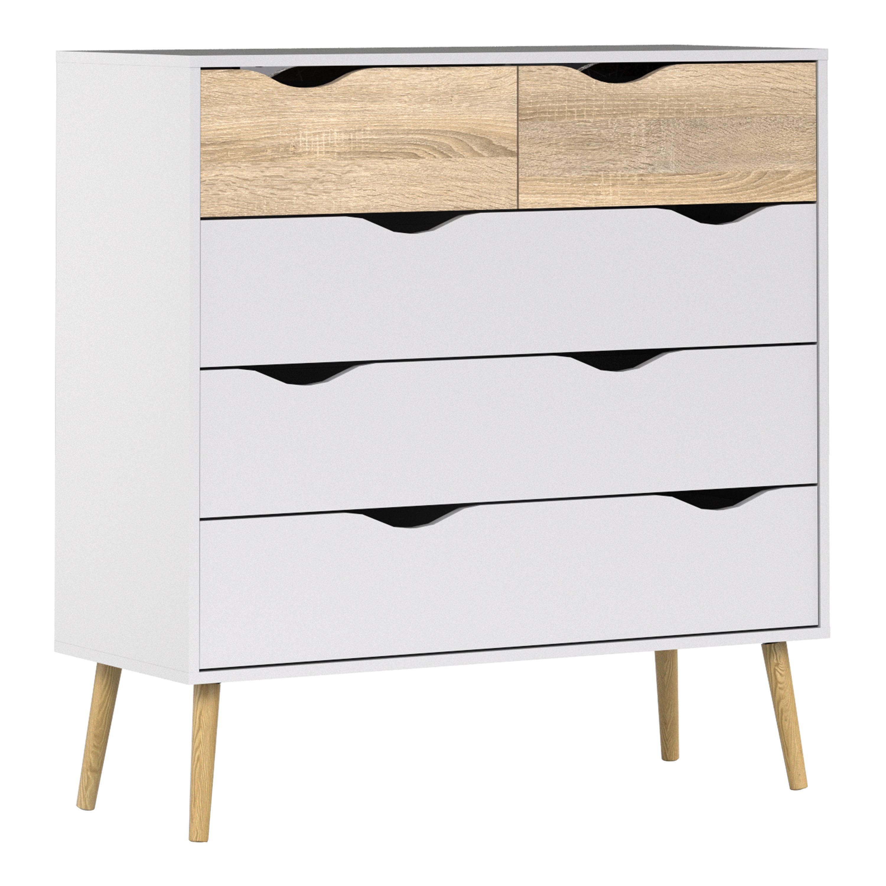 Oslo Package - Bedside 1 Drawer + Chest of 5 Drawers (2+3) + Wardrobe 3 Doors 3 Drawers in White and Oak – FTG, view 5