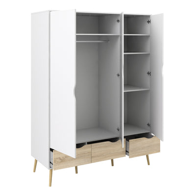Oslo Package - Bedside 1 Drawer + Chest of 5 Drawers (2+3) + Wardrobe 3 Doors 3 Drawers in White and Oak – FTG, view 9