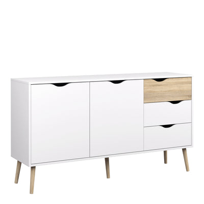 Oslo Sideboard Large 3 Drawers 2 Doors in White and Oak – FTG