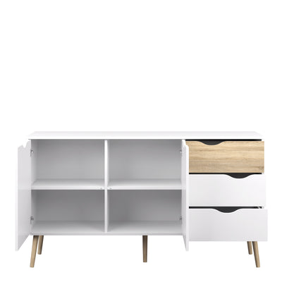 Oslo Sideboard Large 3 Drawers 2 Doors in White and Oak – FTG, view 3