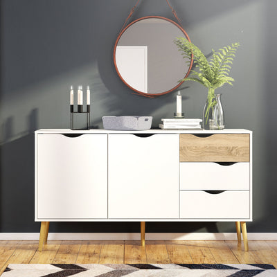 Oslo Sideboard Large 3 Drawers 2 Doors in White and Oak – FTG, view 4