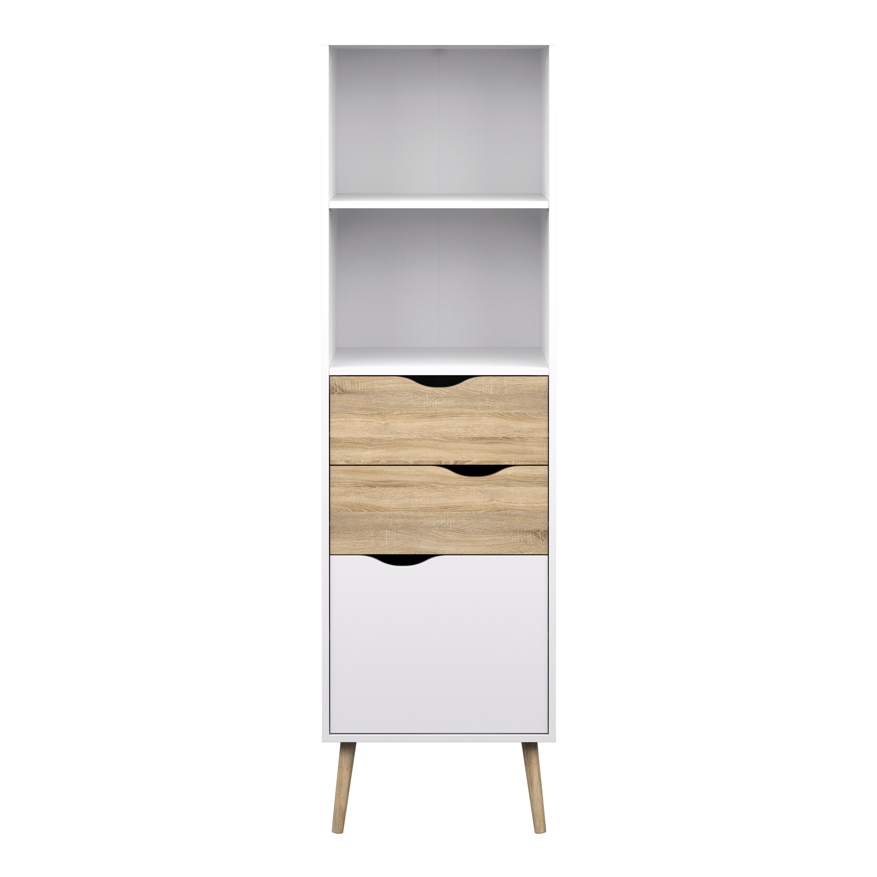 Oslo Bookcase 2 Drawers 1 Door in White and Oak – FTG, view 2