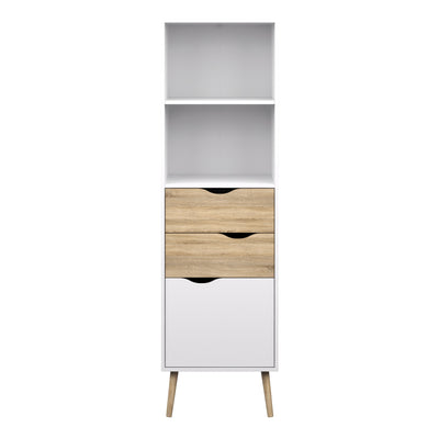 Oslo Bookcase 2 Drawers 1 Door in White and Oak – FTG, view 2