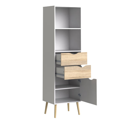 Oslo Bookcase 2 Drawers 1 Door in White and Oak – FTG, view 3