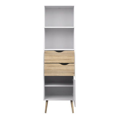 Oslo Bookcase 2 Drawers 1 Door in White and Oak – FTG, view 4