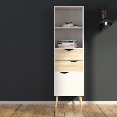 Oslo Bookcase 2 Drawers 1 Door in White and Oak – FTG, view 5