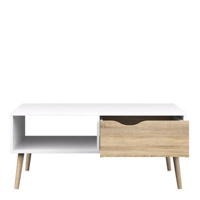 Oslo Coffee Table 1 Drawer 1 Shelf in White and Oak – FTG, view 5