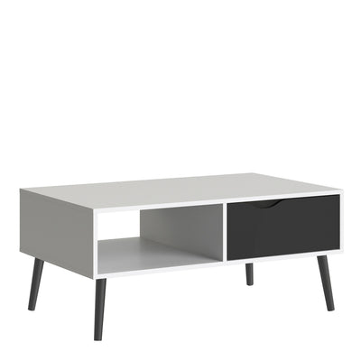 Oslo Coffee Table 1 Drawer 1 Shelf in White and Black Matt – FTG