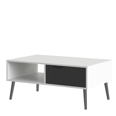Oslo Coffee Table 1 Drawer 1 Shelf in White and Black Matt – FTG, view 3