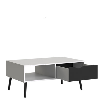 Oslo Coffee Table 1 Drawer 1 Shelf in White and Black Matt – FTG, view 4