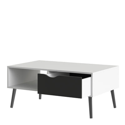 Oslo Coffee Table 1 Drawer 1 Shelf in White and Black Matt – FTG, view 5