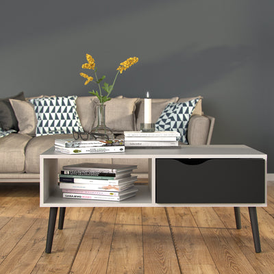 Oslo Coffee Table 1 Drawer 1 Shelf in White and Black Matt – FTG, view 6