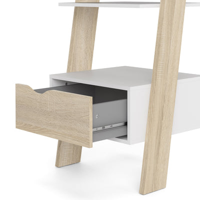 Oslo Leaning Bookcase 1 Drawer in White and Oak – FTG, view 10