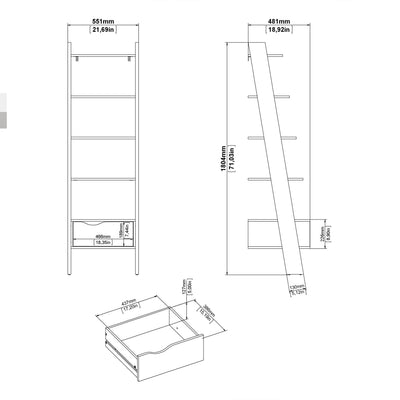 Oslo Leaning Bookcase 1 Drawer in White and Oak – FTG, view 11