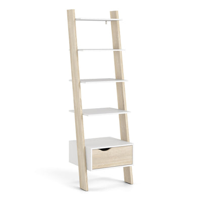 Oslo Leaning Bookcase 1 Drawer in White and Oak – FTG