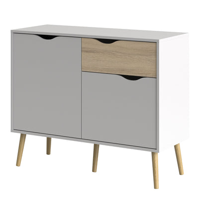 Oslo Sideboard Small 1 Drawer 2 Doors in White and Oak – FTG, view 3