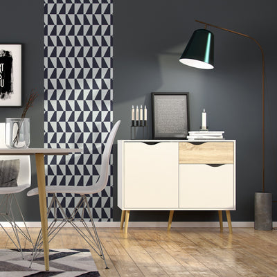 Oslo Sideboard Small 1 Drawer 2 Doors in White and Oak – FTG, view 6
